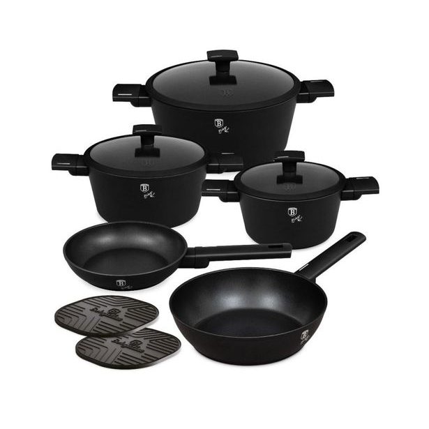 BERLINGERHAUS Sada nádobí s titanovým povrchem 10 ks Matte Black Collection BH-8197