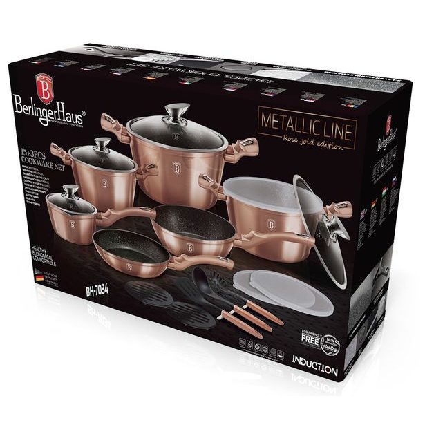 BERLINGERHAUS Sada nádobí s mramorovým povrchem 18 ks Rosegold Metallic Line BH-7034