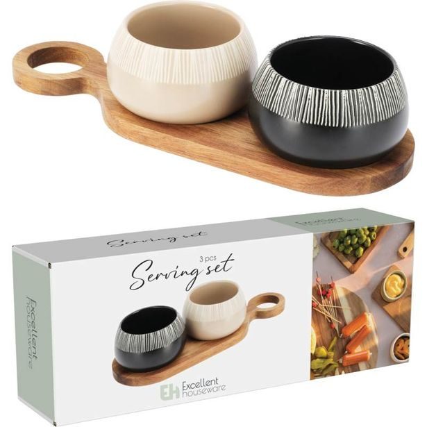 EXCELLENT HOUSEWARE Sada misek na pochutiny servírovací s prkénkem 2 ks KO-210001250