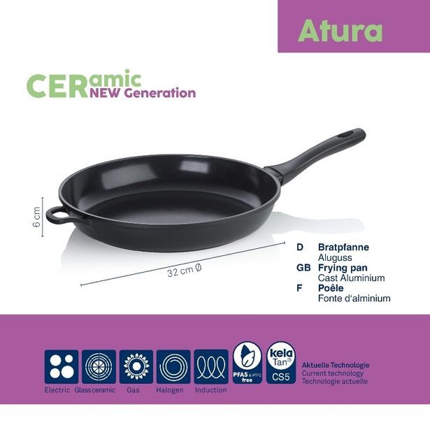 KELA Pánev s keramickým povrchem 32 cm ATURA černá KL-15168