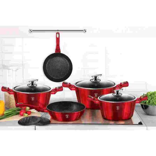 BERLINGERHAUS Sada nádobí s mramorovým povrchem 15 ks Burgundy Metallic Line BH-1226