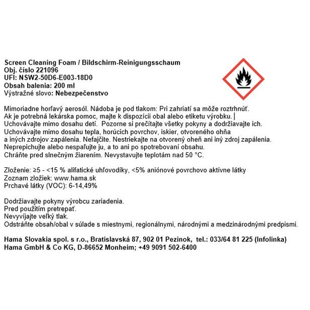 Hama čisticí pěna na obrazovky 200 ml, s utěrkou, pro domov i kancelář