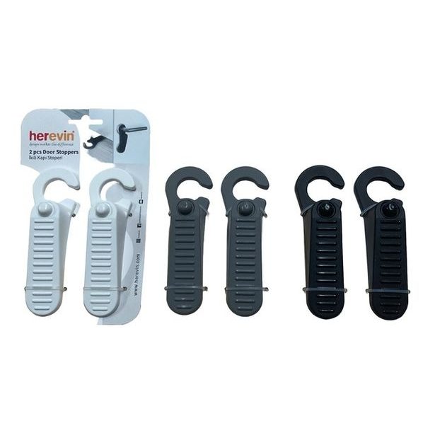 zarážka dveřní 2ks, závěs na kliku, bílá/černá, plast