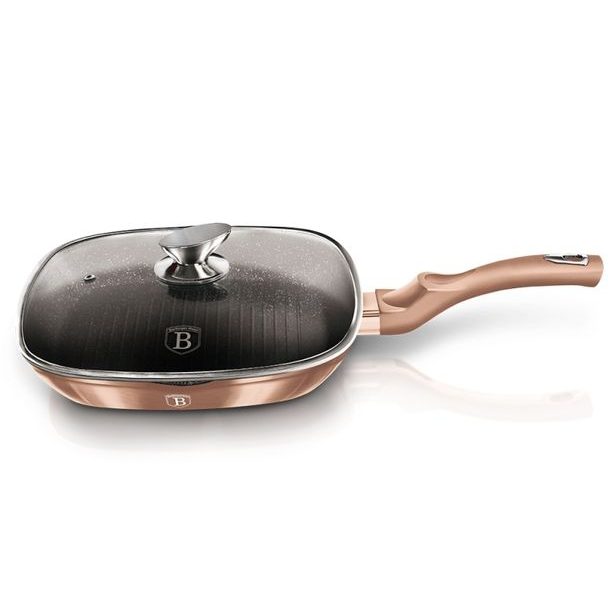 BERLINGERHAUS Pánev grilovací s mramorovým povrchem a poklicí 28 cm Rosegold Metallic Line BH-1610