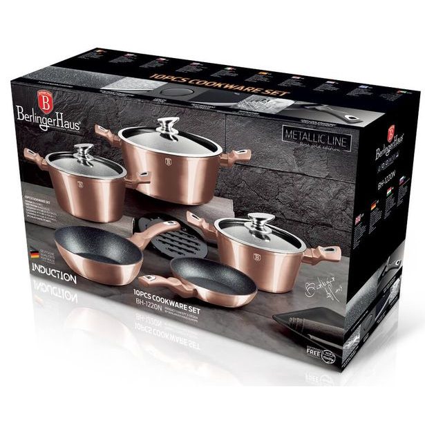BERLINGERHAUS Sada nádobí s mramorovým povrchem 10 ks Rosegold Metallic Line BH-1220