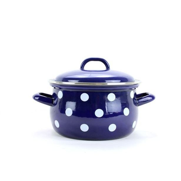 hrnec+PO d20 modrý, BÍLÝ PUNTÍK 3,5l, smalt