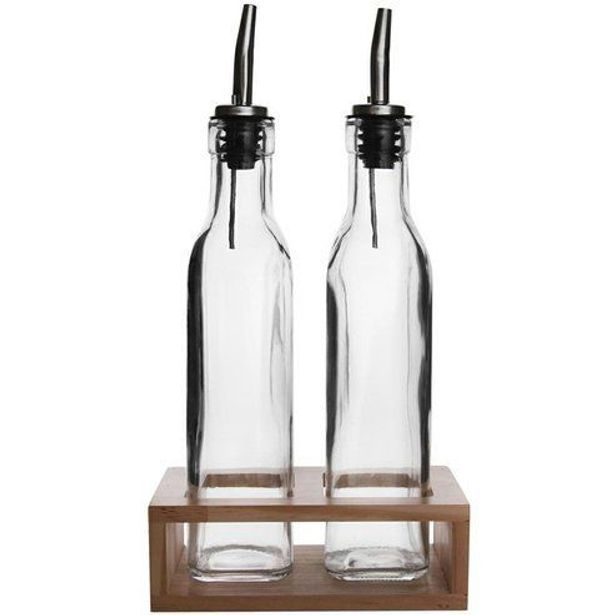 láhev 0,3l, 2ks, ocet/olej 5x5x26cm, sklo+ stojan dřevo