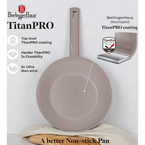 BERLINGERHAUS Pánev WOK s titanovým povrchem 28 cm Taupe Collection BH-8093