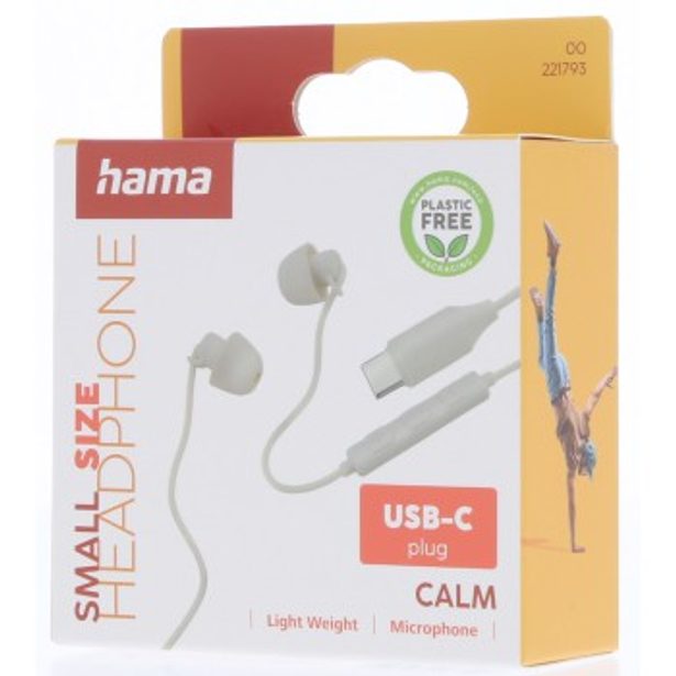 Hama USB-C sluchátka s mikrofonem Calm, mini špunty, béžová