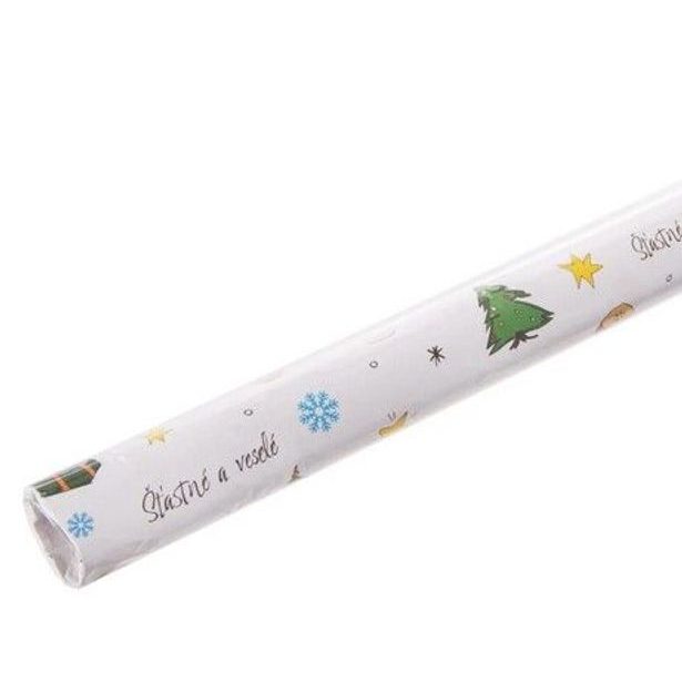 papír dárkový, vánoční, ŠTASTNÉ A VESELÉ, 2ks, 100x70cm, v roli