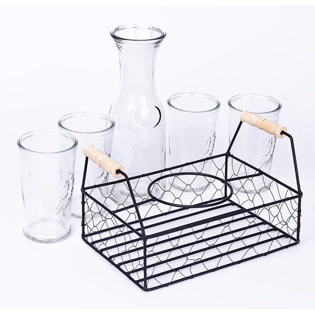 EXCELLENT HOUSEWARE Sklenice na limonádu s karafou a košíkem sada 6 ks 1l KO-CD1001110