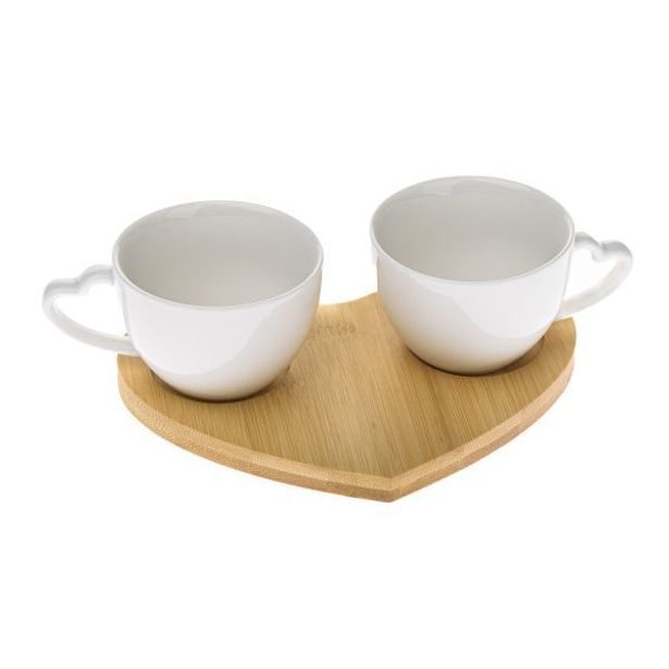 šapo ml, 2ks, porcelán, podtácek SRDCE 15x11,5x 5,5cm, bambus