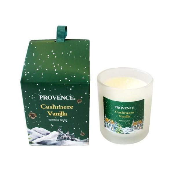 Provence SVÍČKA VE SKLE VÁNOČNÍ MATNÁ BÍLÁ 7X8CM 135G ZELEN_hamashop