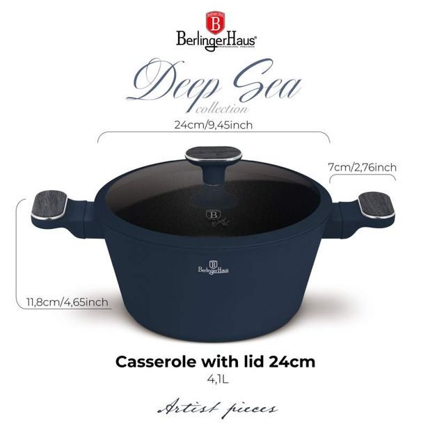 BERLINGERHAUS Kastrol s titanovým povrchem a poklicí 24 cm Deep Sea Collection BH-8377