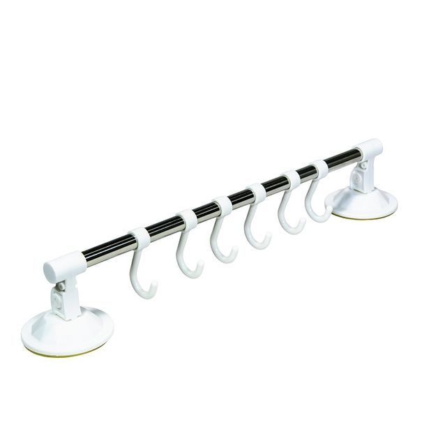 tyč 46cm-držák kuch.náčiní s háčky, přísavky, kov/plast