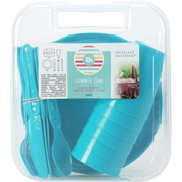 EXCELLENT HOUSEWARE Pikniková sada nádobí v boxu 31 ks modrá KO-030001750modr