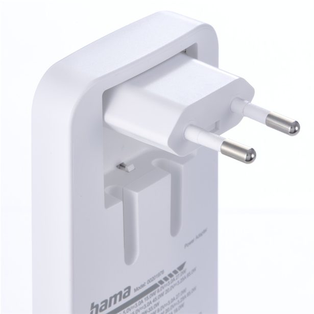 Hama rychlá USB nabíječka GaN 2x USB-C + USB-A, PD/QC 65 W, plochá, skládací