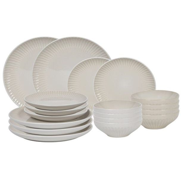 HIT Jídelní sada talířů 18 ks lesklá krémová HT-24327591