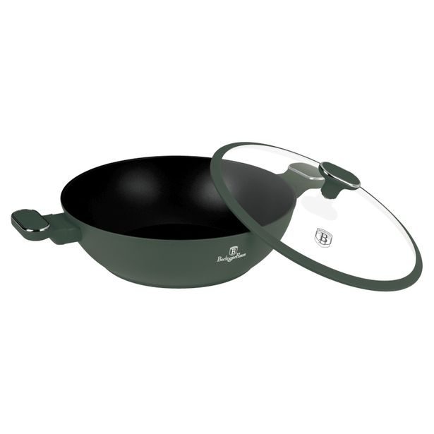 BERLINGERHAUS Pánev wok s poklicí a titanovým povrchem 30 cm Matte Green Collection BH-8160