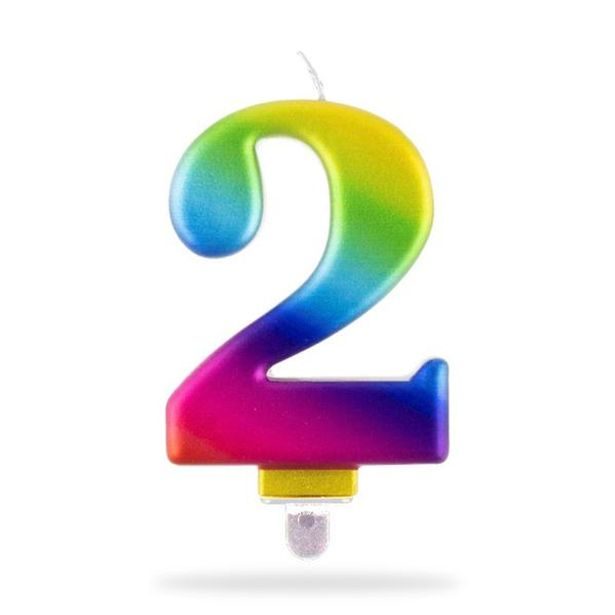 TORO SVÍČKA ČÍSLICE "2" ZAPICHOVACÍ, 7,5CM, DUHOVÁ_hamashop