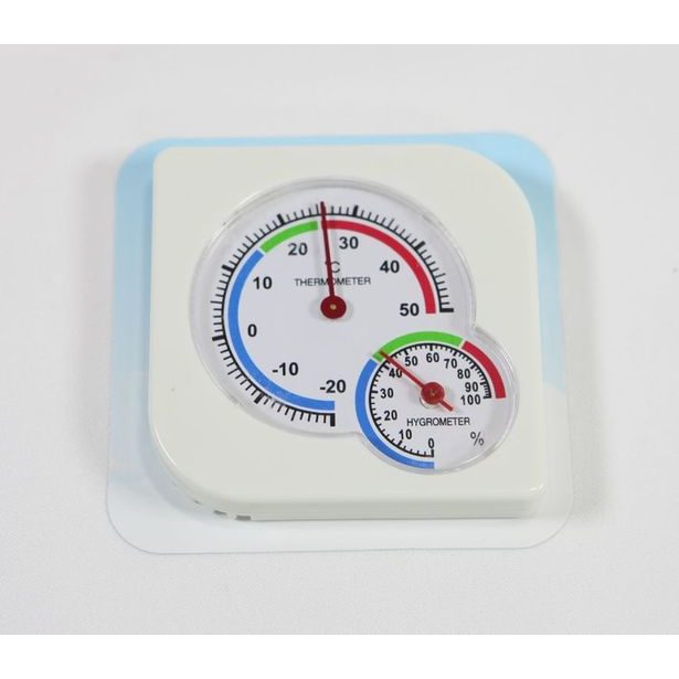 teploměr 8,5x8,5cm+vlhkoměr, hranatý, -20°C+50°C, plast