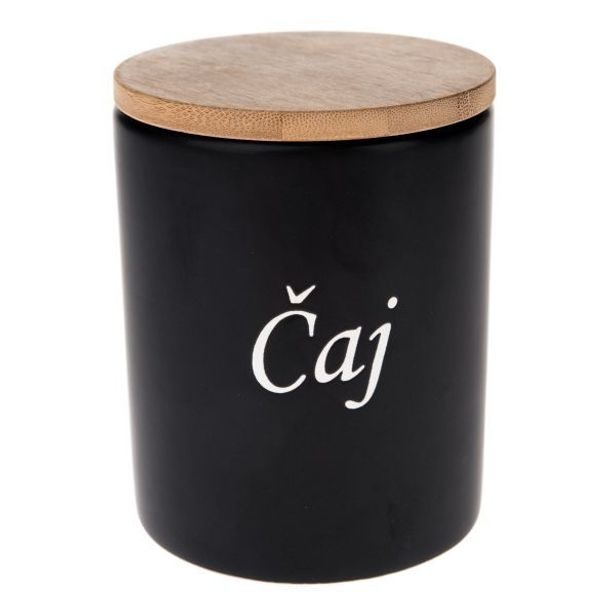 dóza 0,64l, d10x13cm, ČAJ, BLACK, keramika/bambus