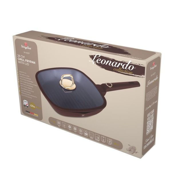 BERLINGERHAUS Pánev grilovací s titanovým povrchem a poklicí 28 cm Leonardo Collection BH-8037