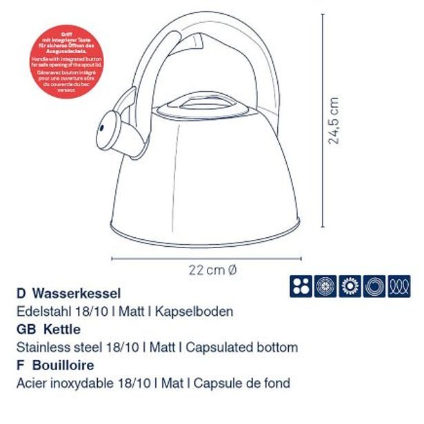 KELA Konvice pískací Vitus nerez 2,4l, stříbrná matná KL-12078