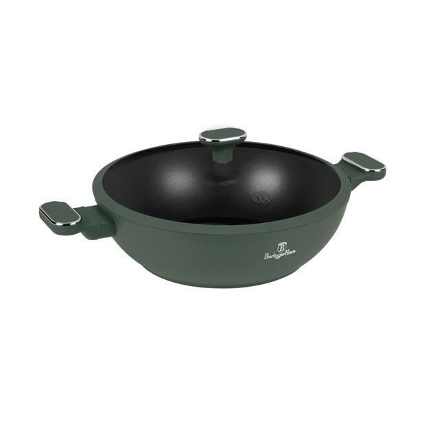 BERLINGERHAUS Pánev wok s poklicí a titanovým povrchem 30 cm Matte Green Collection BH-8160