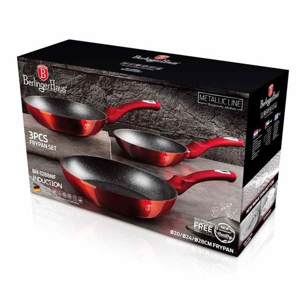 BERLINGERHAUS Sada pánví s mramorovým povrchem 3 ks Burgundy Metallic Line BH-1288