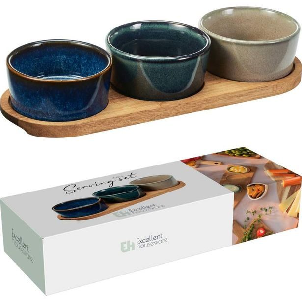 EXCELLENT HOUSEWARE Servírovací misky na akátovém podnose sada 4 ks KO-278001170