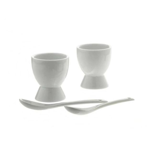 kalíšek na vejce 2ks+2lžičky, bílý porcelán