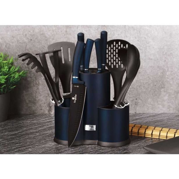BERLINGERHAUS Sada nožů a kuchyňského náčiní ve stojanu 12 ks Aquamarine Metallic Line BH-6249