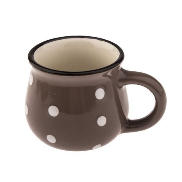 hrnek 75ml TM.ŠEDÝ, BÍLÝ PUNTÍK, d6x5cm, keramika