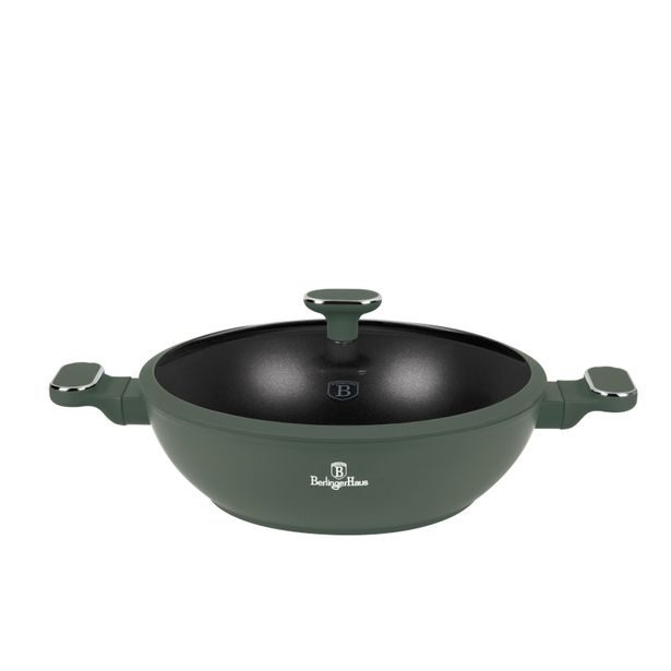 BERLINGERHAUS Pánev wok s poklicí a titanovým povrchem 30 cm Matte Green Collection BH-8160