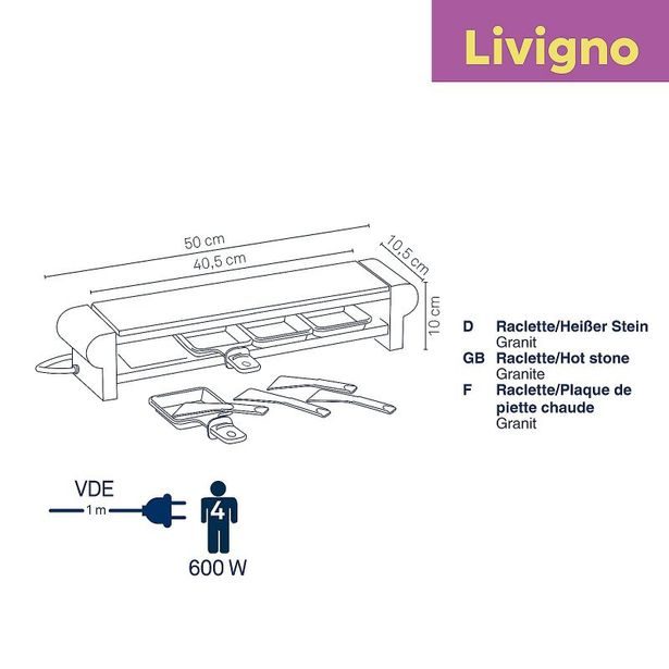 KELA Kamenný gril LIVIGNO, 1řada čtyř misek 50x10,5x10cm KL-66661