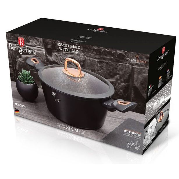 BERLINGERHAUS Kastrol s poklicí s mramorovým povrchem 20 cm Black Rose Collection BH-1641