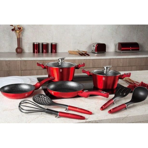 BERLINGERHAUS Sada nádobí s mramorovým povrchem 13 ks Burgundy Metallic Line I BH-7057