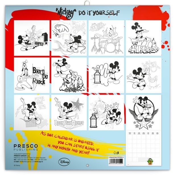 Poznámkový kalendář Mickey Mouse – DIY: omalovánkový kalendář, 30 x 30 cm Baagl
