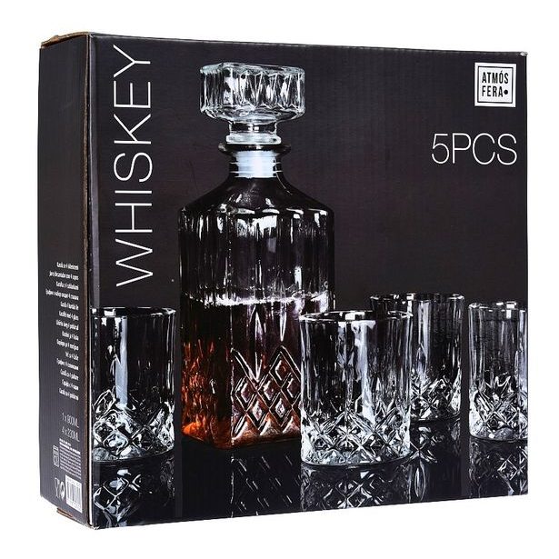 EXCELLENT HOUSEWARE Whiskey set karafa + sklenice sada 5 ks křišťálové sklo, 0,9L KO-CD1003190