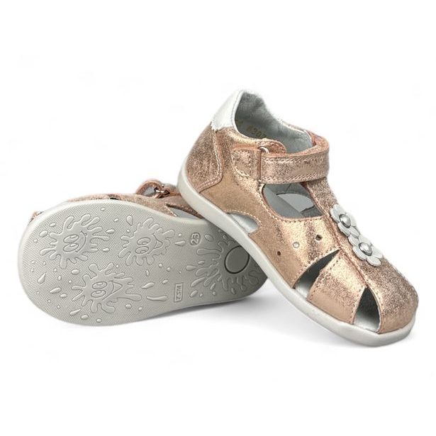 Dívčí kožené sandály Ciciban - Růžové s květinkami