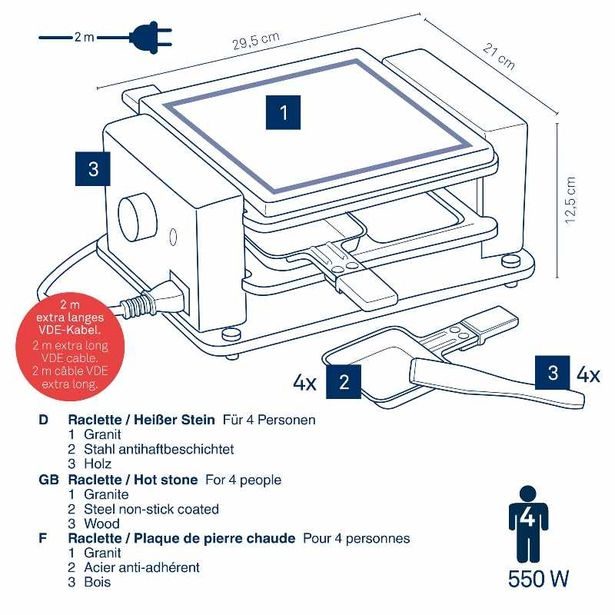 KELA Raclette/Stone Bedretto Granite black 4 osoby 29,5x21,0x12,5cm KL-16625