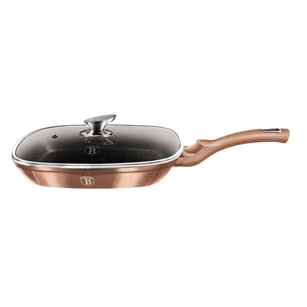 BERLINGERHAUS Pánev grilovací s mramorovým povrchem a poklicí 28 cm Rosegold Metallic Line BH-1610