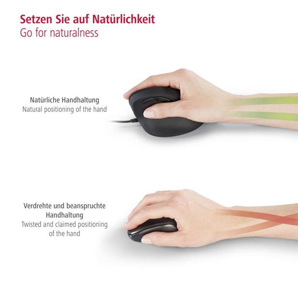 Hama vertikální, ergonomická kabelová myš EMC-500, 6 tlačítek, černá