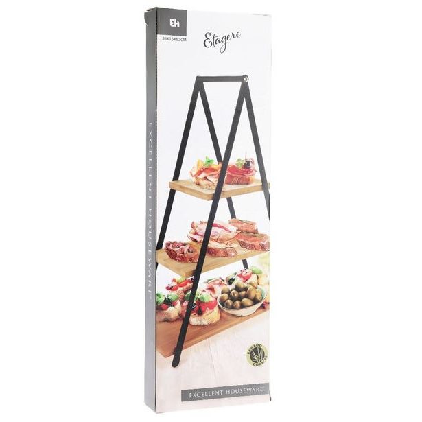 EXCELLENT HOUSEWARE Etažér třípatrový Pyramida dřevěný KO-784610100