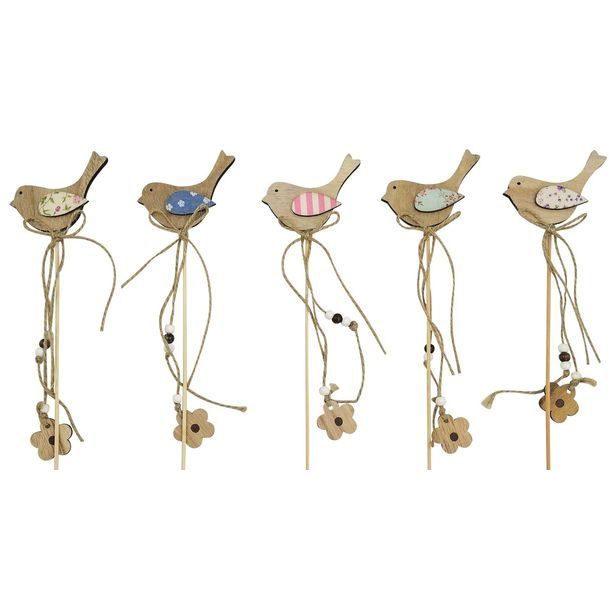 zápich PTÁČEK 8cm, dřevo, dek.