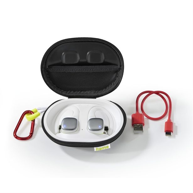 Hama Bluetooth sluchátka Spirit Athletics s klipem, pecky, nabíjecí pouzdro, bílá