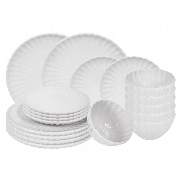 HIT Jídelní sada talířů porcelánová PEARL 18 ks bílá HT-24327901