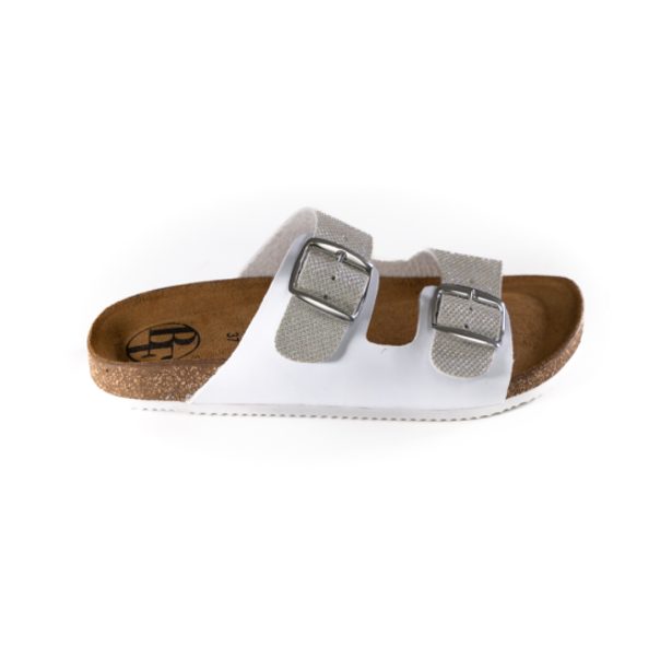 Dámské kožené pantofle Best Feet - bílo-stříbrné