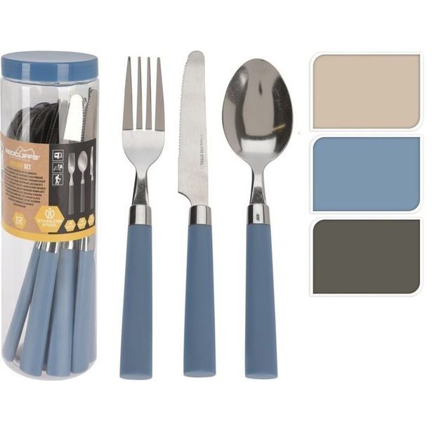 sada příbor 12-dílný, mix barev, plastová rukojeť